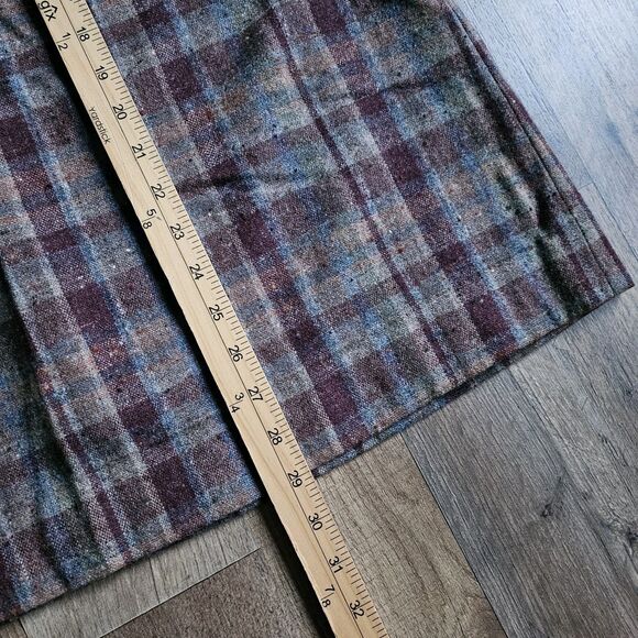 Vintage Wool Plaid A-Line Skirt Tartan Check High Waist 24" Lined Side Pockets - Picture 6 of 7